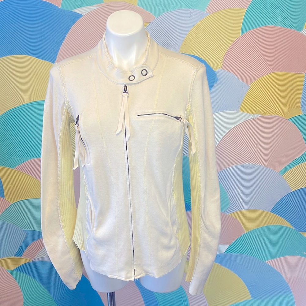 Free People Zip up Jacket szM white and yellow asymmetric - Picture 1 of 9